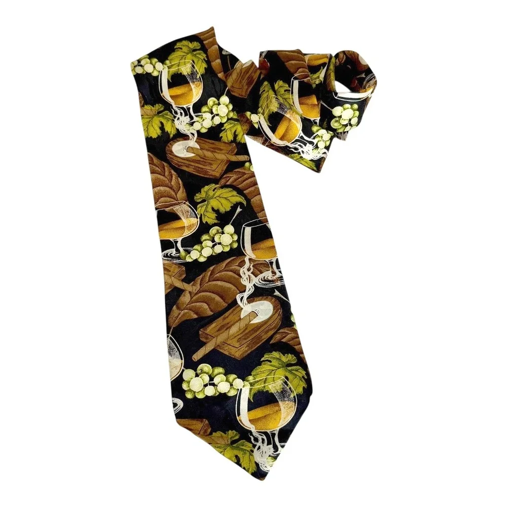 Di Cravatte Tie Men's 100% Silk Novelty Cognac Cigar Grape‎ Leaves Necktie Party